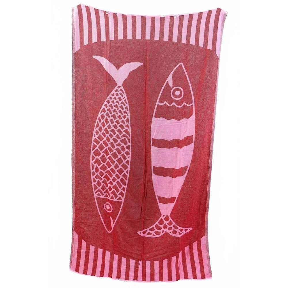 NEW HAT ATTACK turkish towel in double fish pink/red - Picture 2 of 2